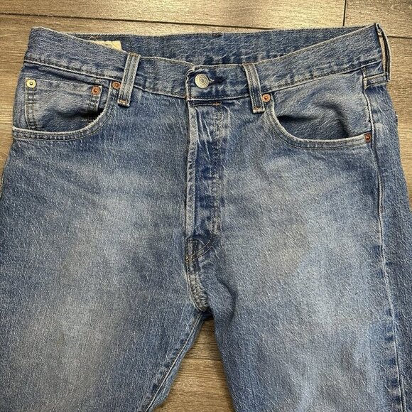 Levi's 501 -93 Straight Button Fly Blue Jeans Distressed Size W33 L30 - Picture 4 of 8